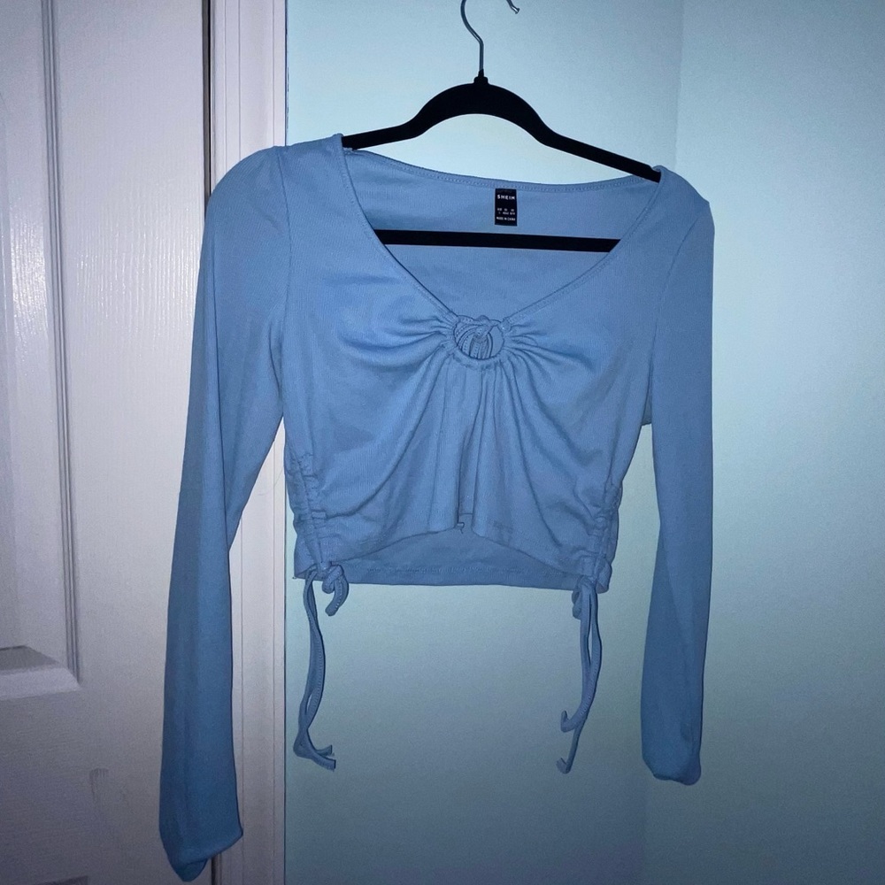blue keyhole crop top